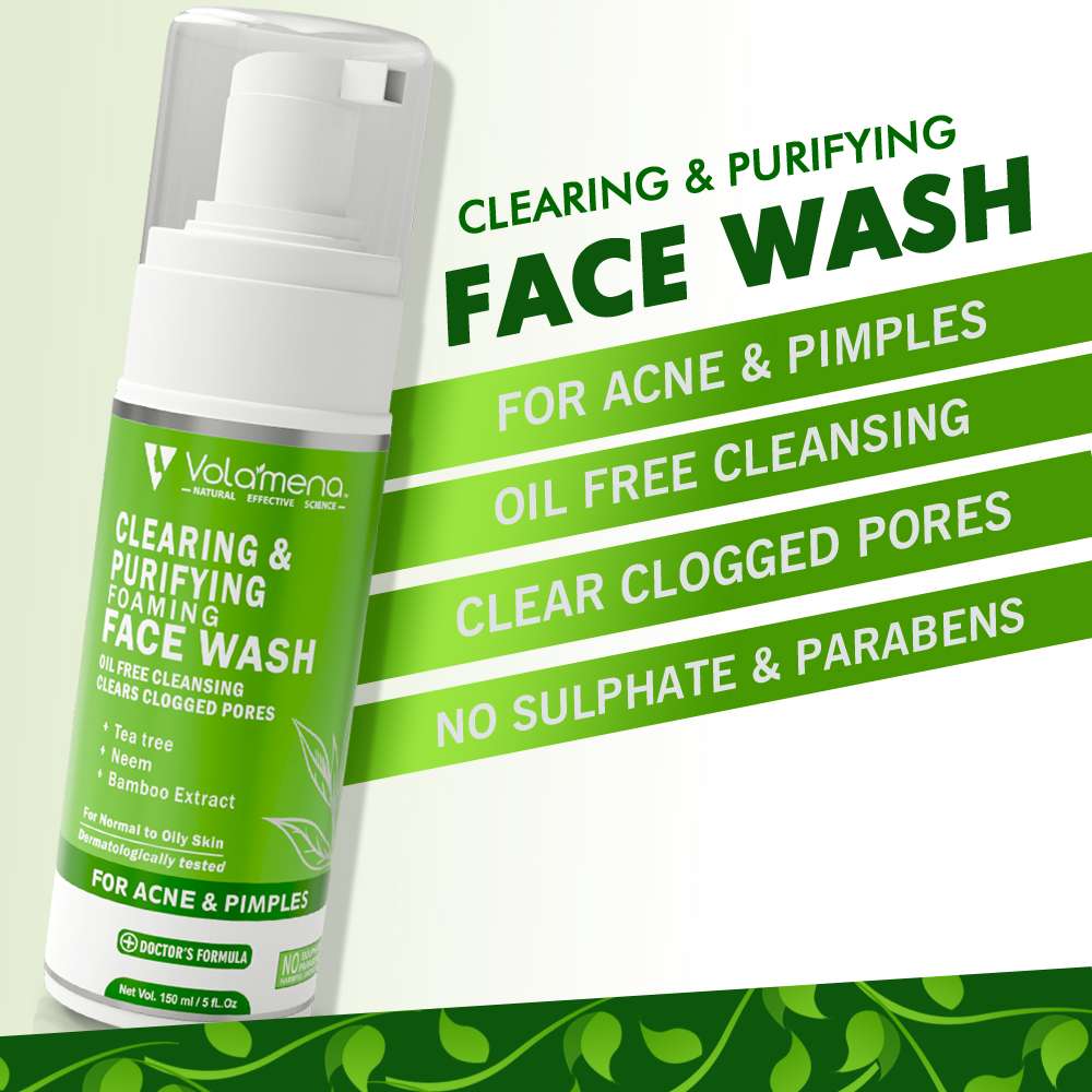 Volamena Clearing & Purifying Foaming Face Wash | Acne & Pimple Wash | For Acne Prone Skin | For Women & Men 150 ml - Volamena