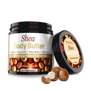 Volamena Shea Body Butter Moisturizer For Dry Skin With Shea, Cocoa & Coffee | 48 Hr Moisture | Vegan | For Women & Men 100 ml