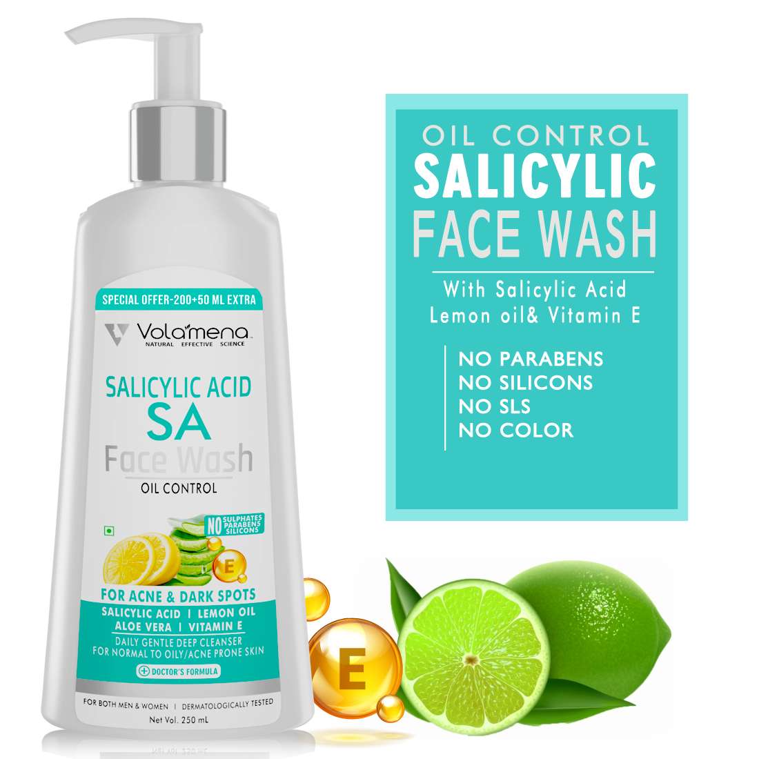 Volamena Oil Control Salicylic Acid Face Wash | For Oily Skin | Face Wash For Women & Men 250 ml - Volamena
