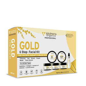 Volamena Skin Brightening Gold 6 Steps Facial Kit, For Flawless Skin, Youthful Glow Facial Kit For Women & Men 280 ml