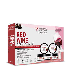 Volamena Organics Red Wine 6 Steps Facial Kit For Glowing Skin, Tightening & Firming & Rejuvenation Facial Kit For Women & Men 280 ml