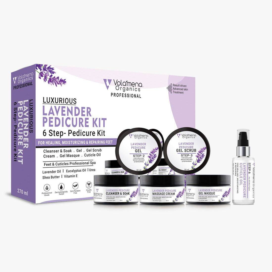Volamena Luxurious Lavender 6-Step Pedicure Kit For Women With Lavender, Eucalyptus Oil For Soothing & Repair - Volamena
