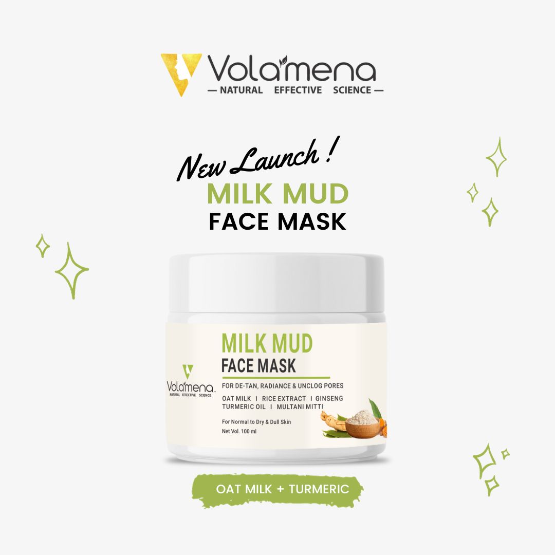 Volamena Milk Mud Face Mask with Oat milk, Rice Extract, Ginseng, Turmeric Oil Brightening & Tan Removal Cream For Men & Women 100 ml - Volamena
