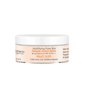 Volamena Organics Mattifying Pore Blur Primer+Sunscreen SPF 55PA++ With Hyaluronic Acid, Papaya Extract & Aloe Vera For Reduce Fine Line & Wrinkles 25ml