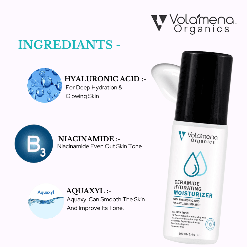 Volamena Organics Hydrating Moisturizer With Hyaluronic Acid & Aquaxyl For Deep Hydration & Even Skin Tone, 100ml - Volamena