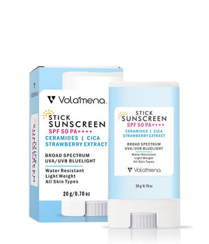 Volamena Stick Sunscreen SPF 50 Pa++++ | Protection Against UVA/UVB | Ceramides, CICA & Strawberry | Light Weight Water & Sweat Resistant | All Skin Types 20g