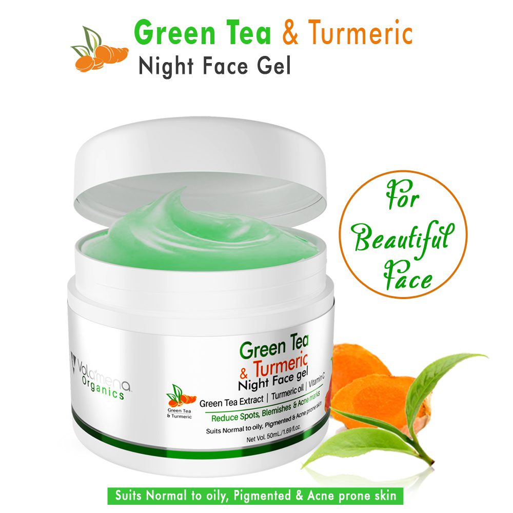 Green Tea & Turmeric face Gel Night Cream Hydrate, Reduces Acne & Overnight Repair gel For Women 50 ml - Volamena