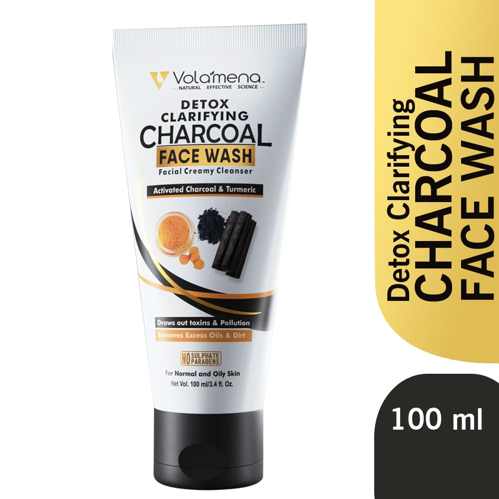 Volamena Detox Clarifying Charcoal Face Wash | With Turmeric & Activated Charcoal Extract | Clear Skin Face Wash For Women & Men 100 ml - Volamena