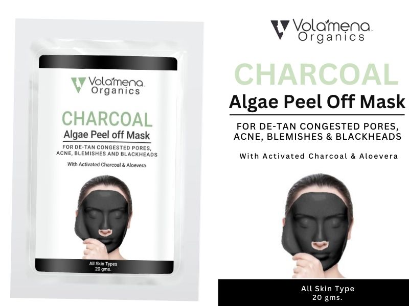 Volamena Organics Charcoal Algae Peel off Mask, With Activated Charcoal, For De-Tan, Acne & Blemishes, 20 gms