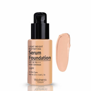 Volamena Light Weight Mattefying Serum Foundation With SPF 30PA++++, Light Shade, | With Hyaluronic Acid & Alpha Arbutin | High Coverage For Even Natural Glow | Flawless Finish | 25 ml