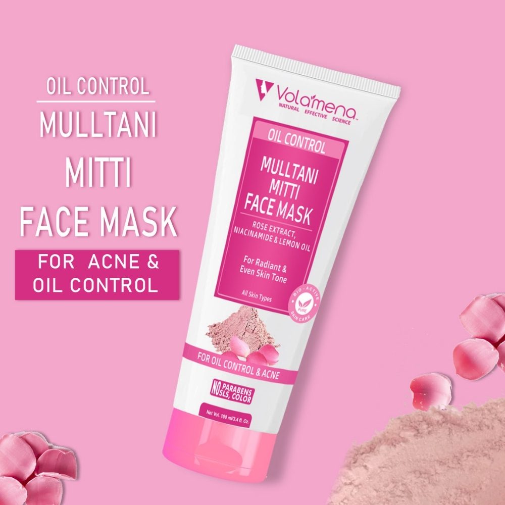 Volamena Mulltani Mitti Mud Face Mask With Mulltani Mitti & Rose Extract | Skin Brightening | For Oil Control & Acne 100 ml