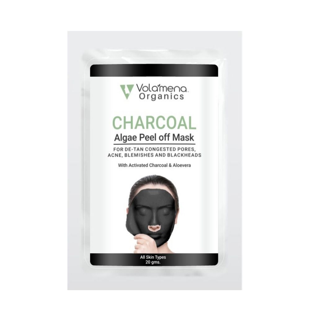 Volamena Organics Charcoal Algae Peel off Mask, With Activated Charcoal, For De-Tan, Acne & Blemishes, 20 gms