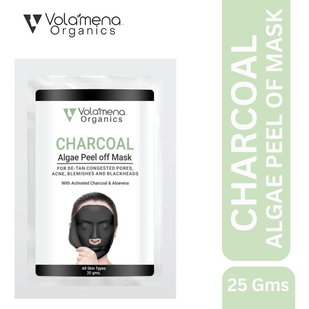 Volamena Organics Charcoal Algae Peel off Mask, With Activated Charcoal, For De-Tan, Acne & Blemishes, 20 gms