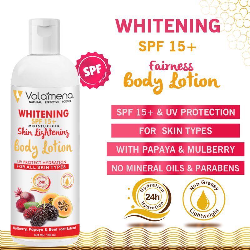 Volamena Whitening Moisturizer with 15++ SPF Body Lotion | Sun Protection | Summer Body Lotion For Skin Brightening & Glowing Skin For Women & Men 100 ml