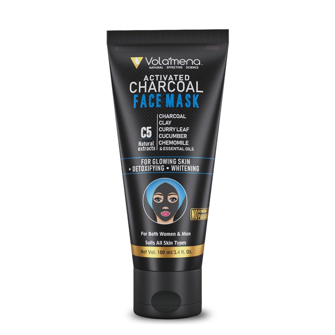 Volamena Activated Charcoal C5 Face Mask For Tan Removal | Deep Cleansing Skin For Women & Men 100 ml