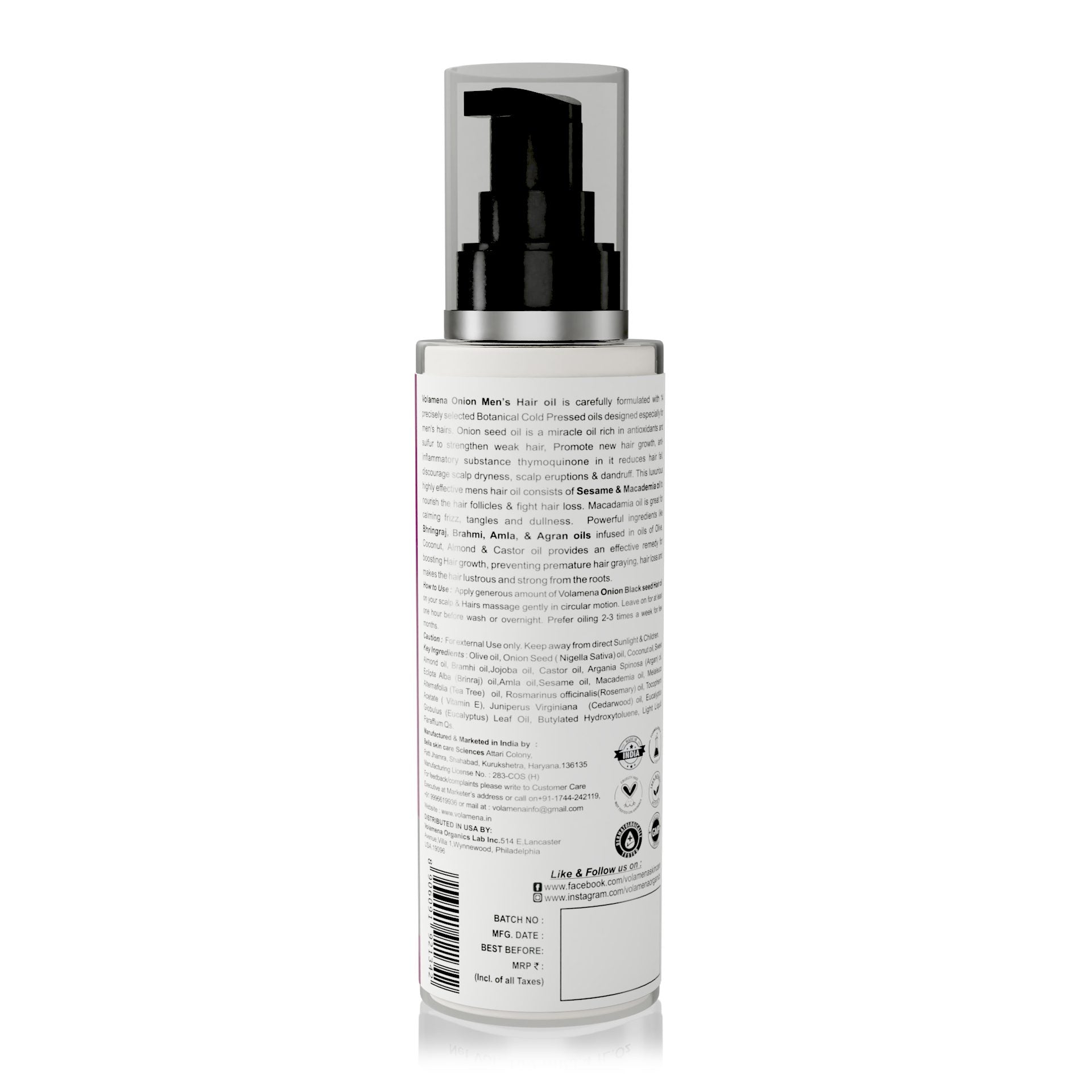 Volamena Onion Hair Oil For Men With Red Onion Extract, For Hair Growth and Control Hair Fall 100 ml