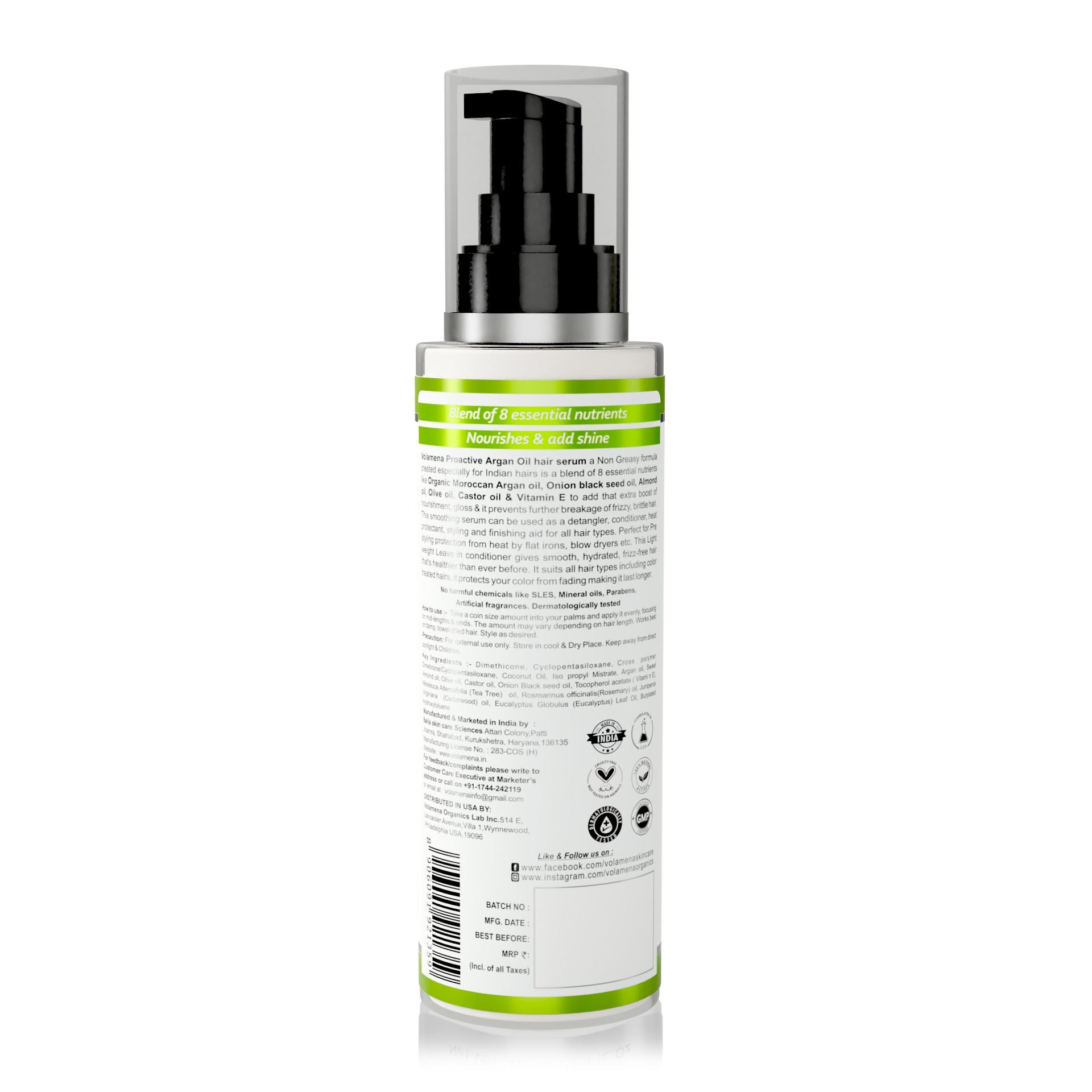 Volamena Proactive Argan Oil Hair Serum With Moroccan Argan Oil, For Dry & Damaged Hair Men & Women 100 ml