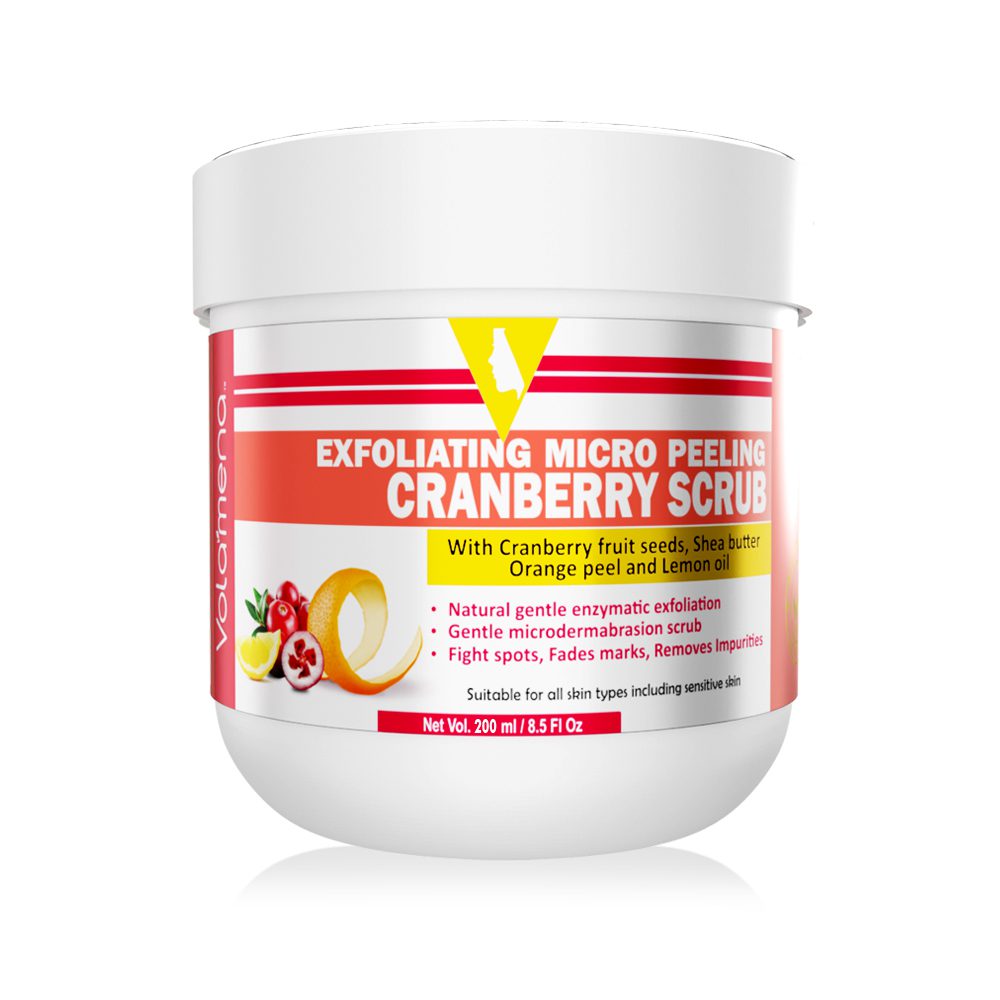 Volamena Exfoliating Micro Peeling Cranberry Face Scrub With Cranberry Seeds Orange Peel & Vitamin C | Help Remove Dead Skin Cells | For Women & Men - 200 ml