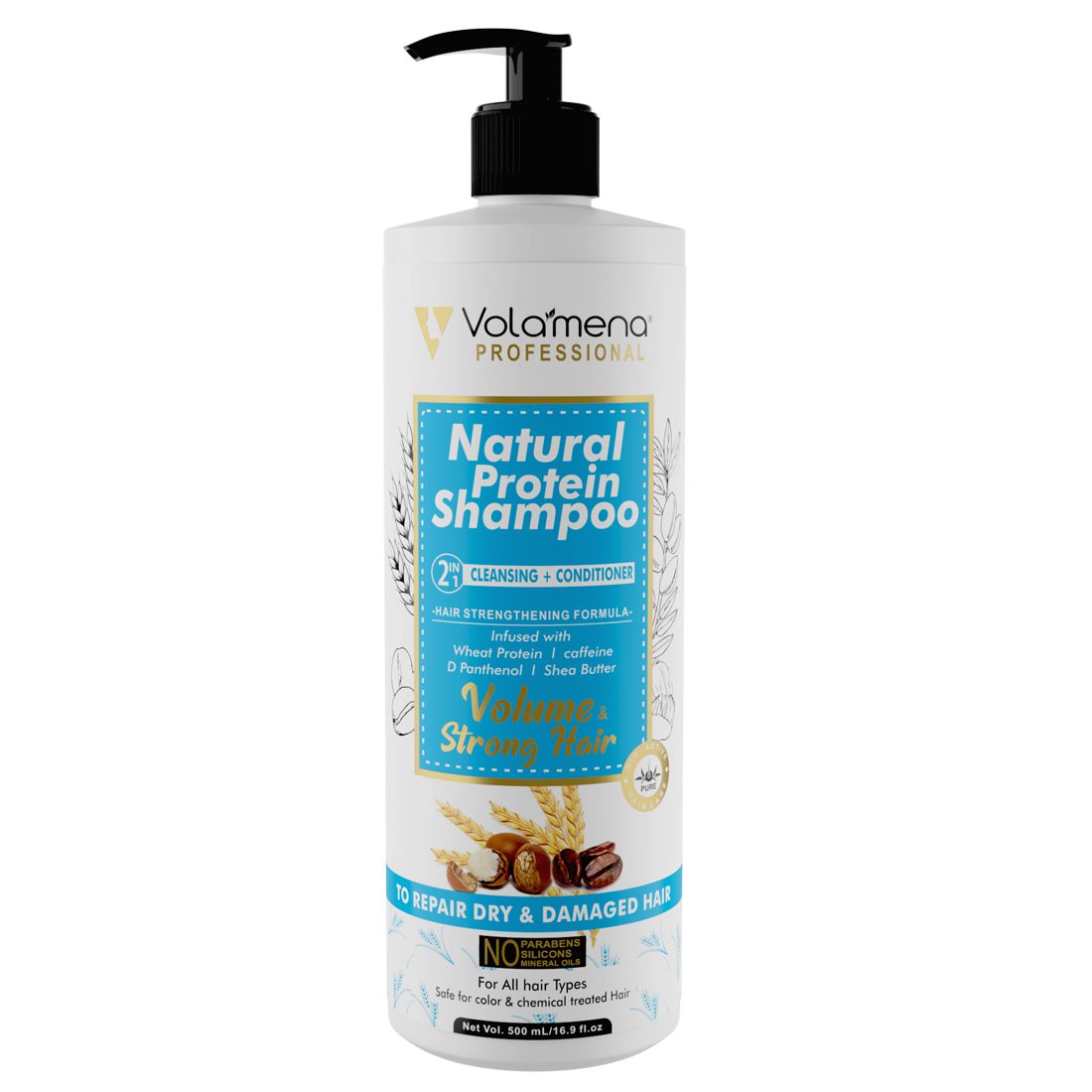 Volamena Natural Protein 2 in 1 Hair Shampoo For Hair Fall Control For Women & Men 500 ml