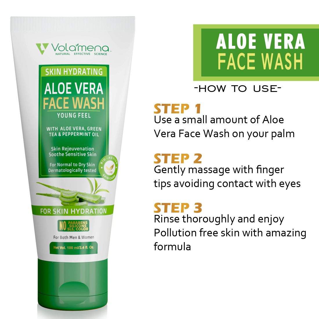 Volamena Youngfeel Aloevera Face Wash | Hydrate & Soothes | Anti Aging | For Women & Men 100 ml