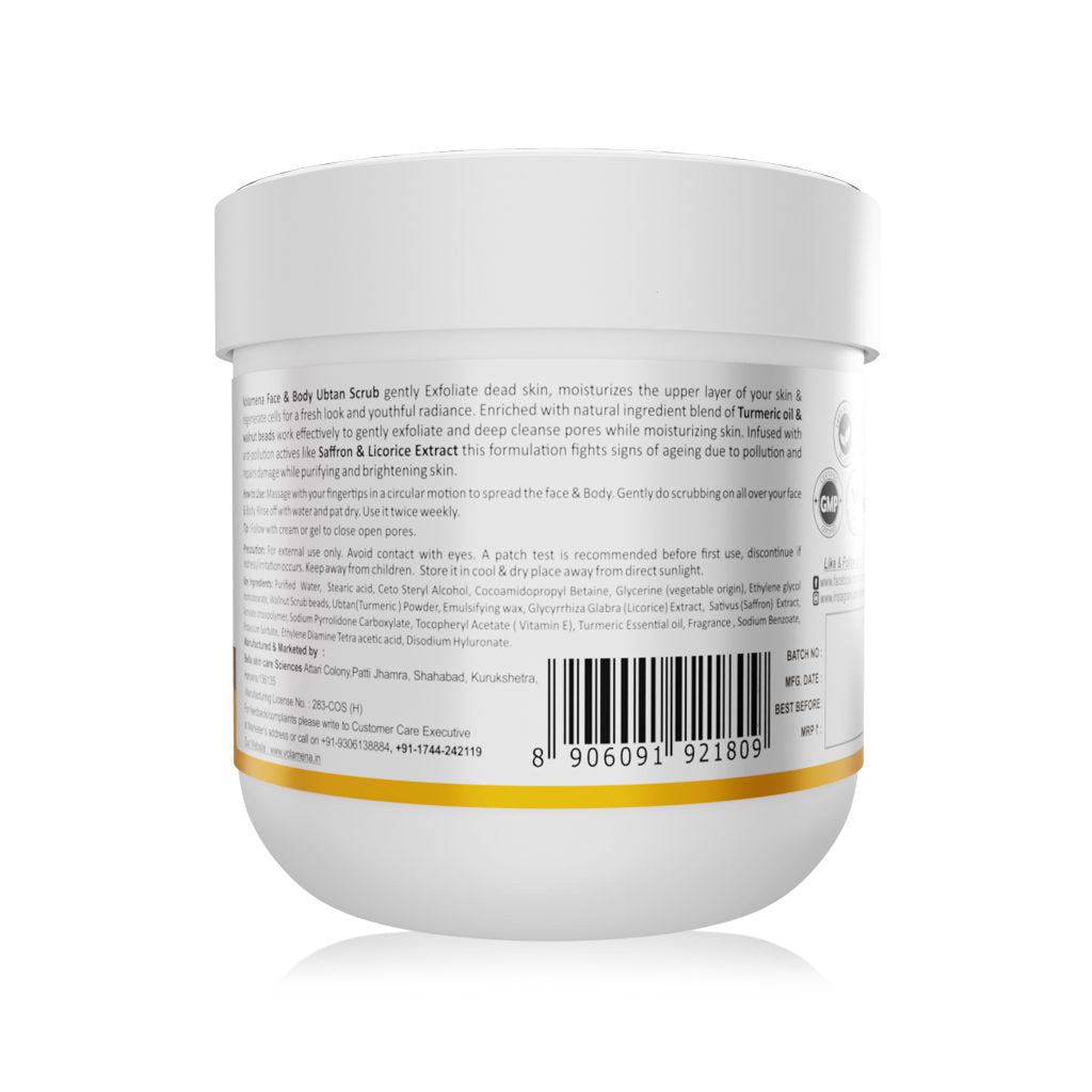 Volamena Ubtan Face Scrub With Turmeric, Walnut Beads & Saffron For Radiance & Glowing Skin For Women & Men 200 ml