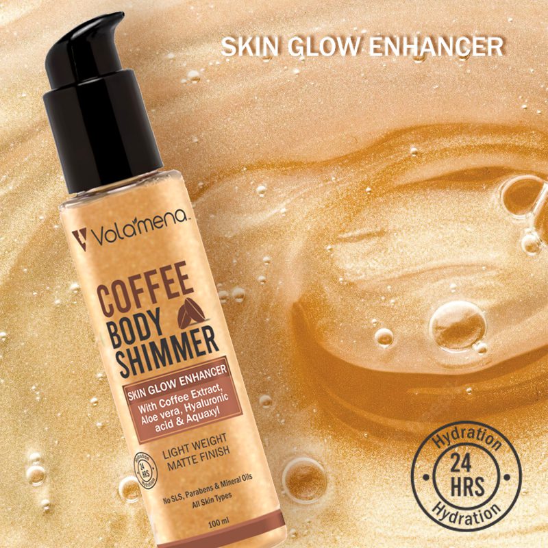 Volamena Coffee Body Shimmer | Hydration & Glow | Non-Greasy Body Shimmer for Long-lasting Shiny & Matt Finished For Women 100 ml