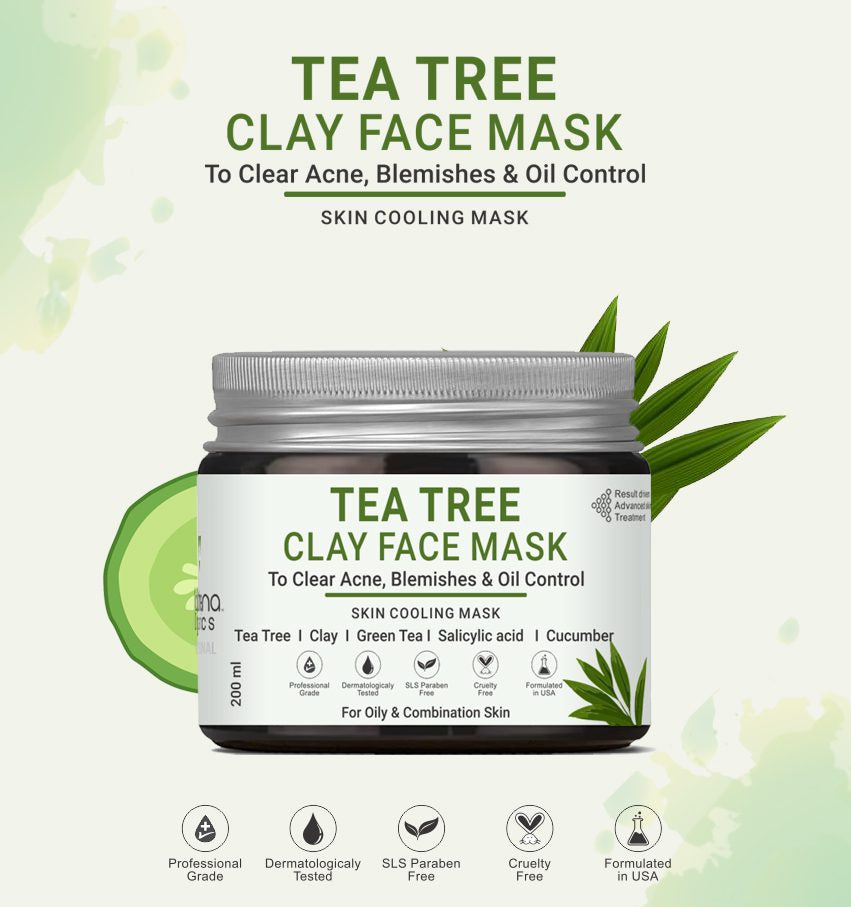 Volamena Tea Tree Clay Face Mask | Skin Brightening | For Oil Control & Acne For Women & Men 200 ml