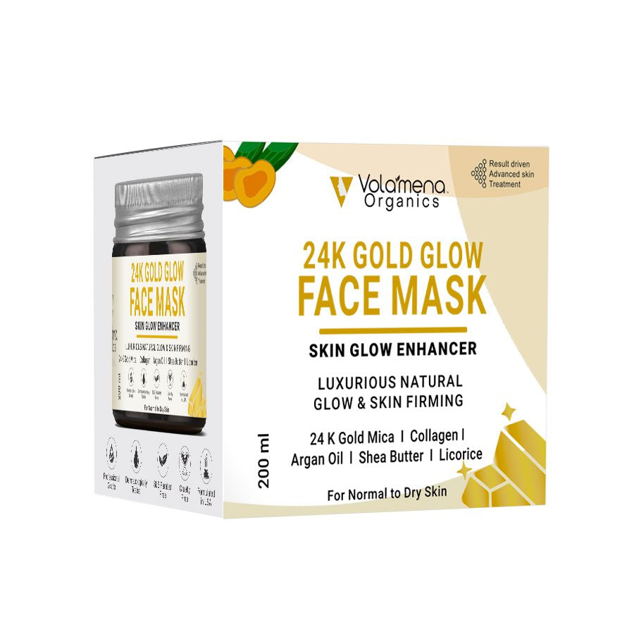 Volamena Organics 24 k Gold Glow Face Mask For Radiance & Glowing Skin For Women & Men 200 ml