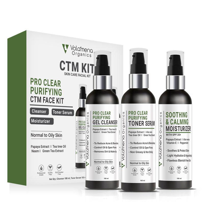 Volamena Pro Clear Purifying CTM Facial Kit for Women & Men 3 Steps Kit Cleanser, Toner Serum & Moisturizer For Normal to Oily Skin 300 ml