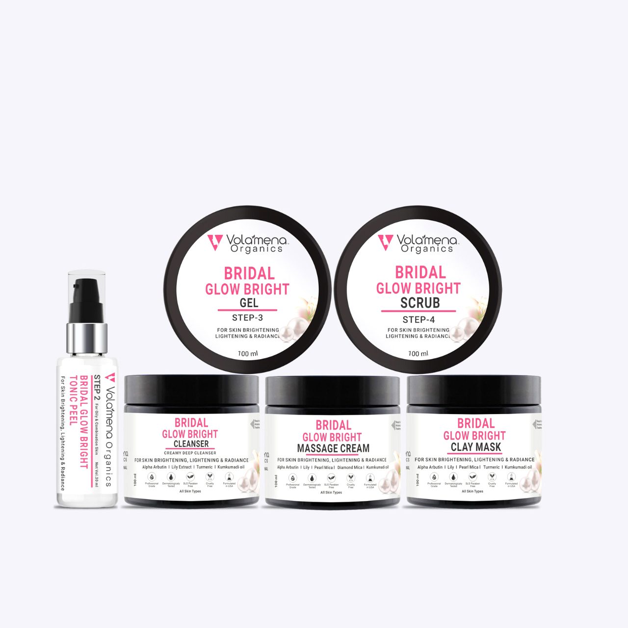 Volamena Bridal Glow Bright 6 Step Facial Kit For Women & Men With Pearl Mica, Diamond Mica, For Skin Brightening & Glow Facial Kit