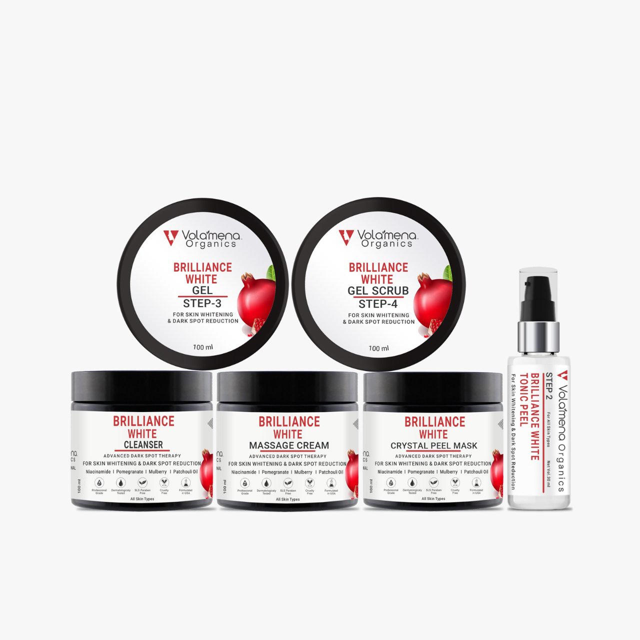 Volamena Brilliance White 6-Step Facial Kit For Women & Men With Niacinamide For Glow, Skin Whitening & Dark Spot Reduction