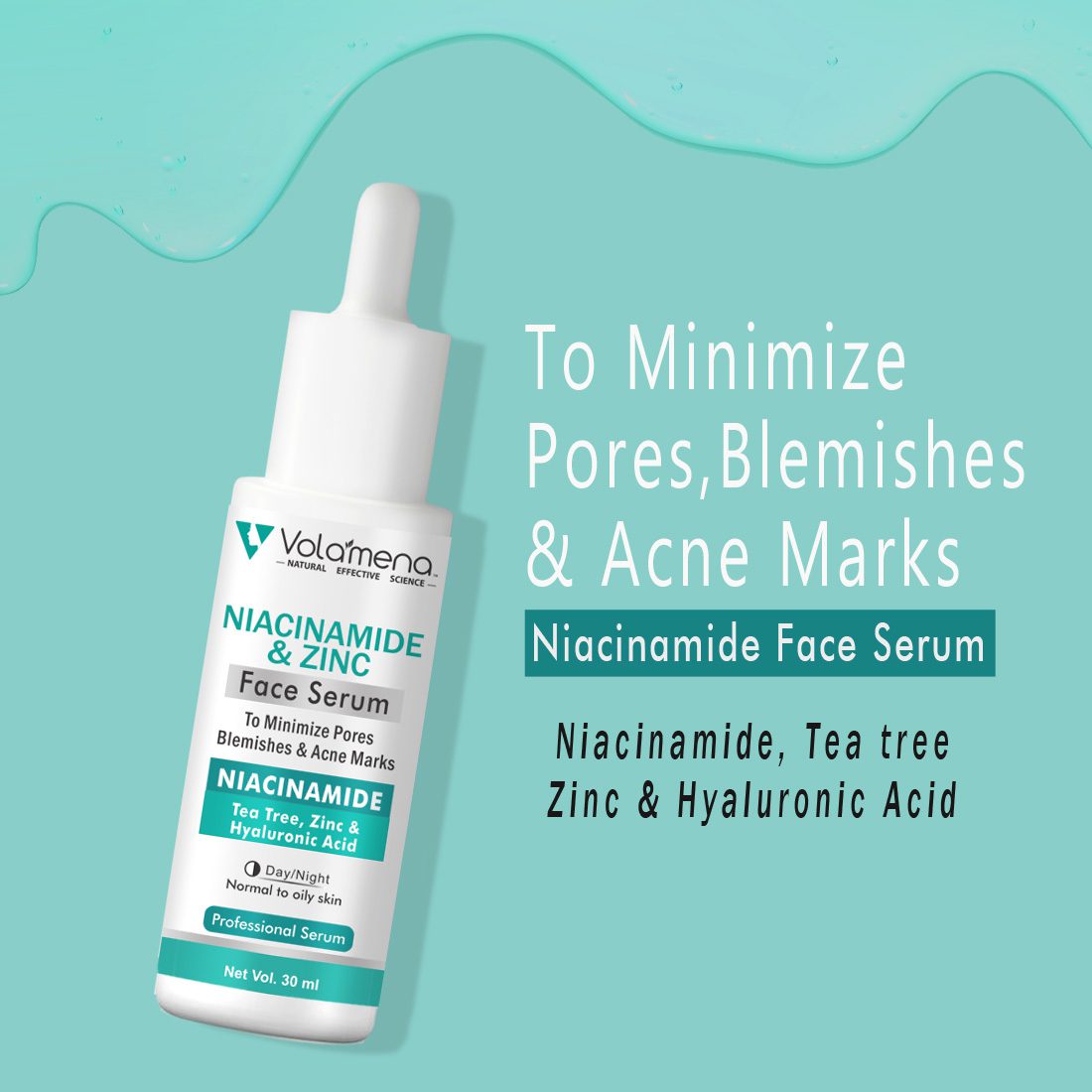 Volamena Niacinamide Face Serum with Zinc For Acne Marks, Skin Brightening For Men & Women 30 ml