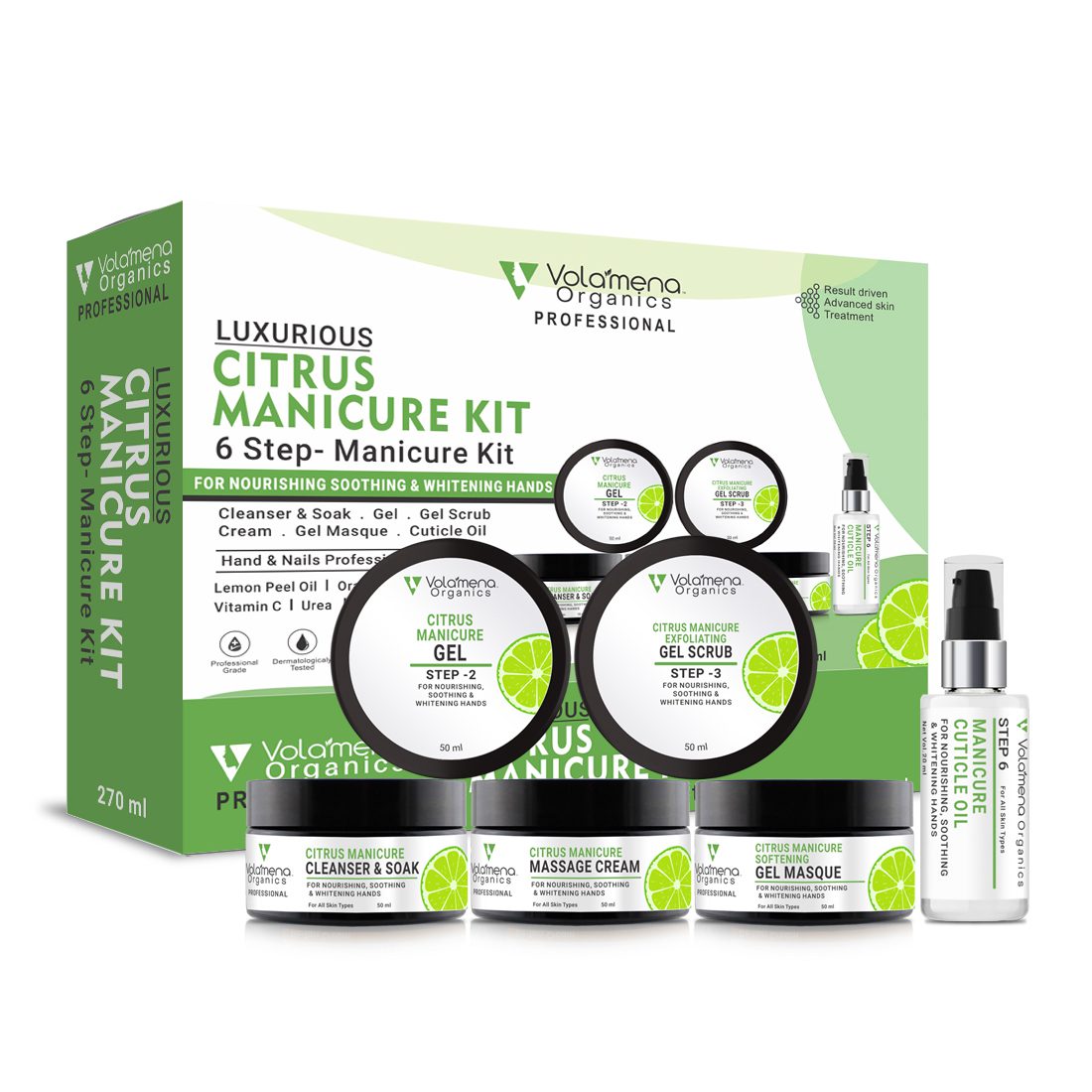 Volamena Luxurious Citrus 6-Step Manicure Kit For Women For Hand & Nails With Vitamin-C For Whitening & Nourishing