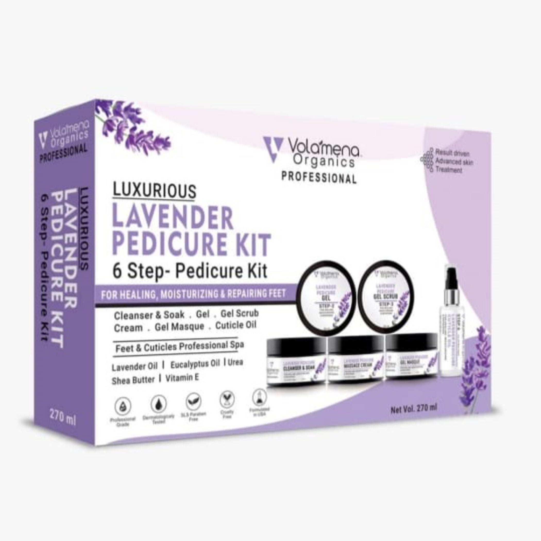 Volamena Luxurious Lavender 6-Step Pedicure Kit For Women With Lavender, Eucalyptus Oil For Soothing & Repair