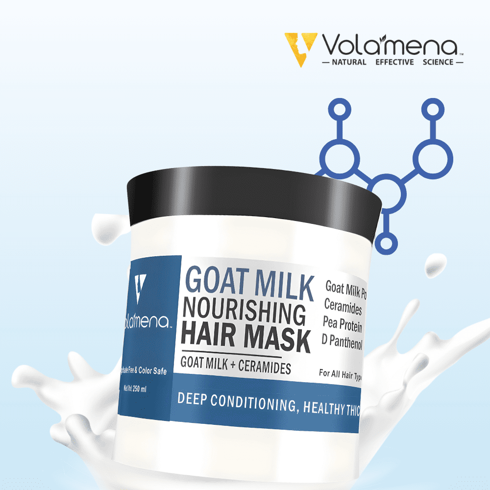 Volamena Goat Milk Nourishing Hair Mask With Goodness of Goat Milk, Ceramide & Pea Protein Helps to Strengthen Breakage Prone Damaged Hairs 250 ml