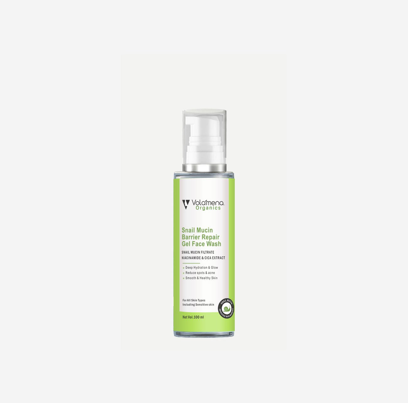 Volamena Snail mucin Skin Barrier Repair gel face wash Snail Mucin Korean Skin Care Formula Women & Men 100 ml