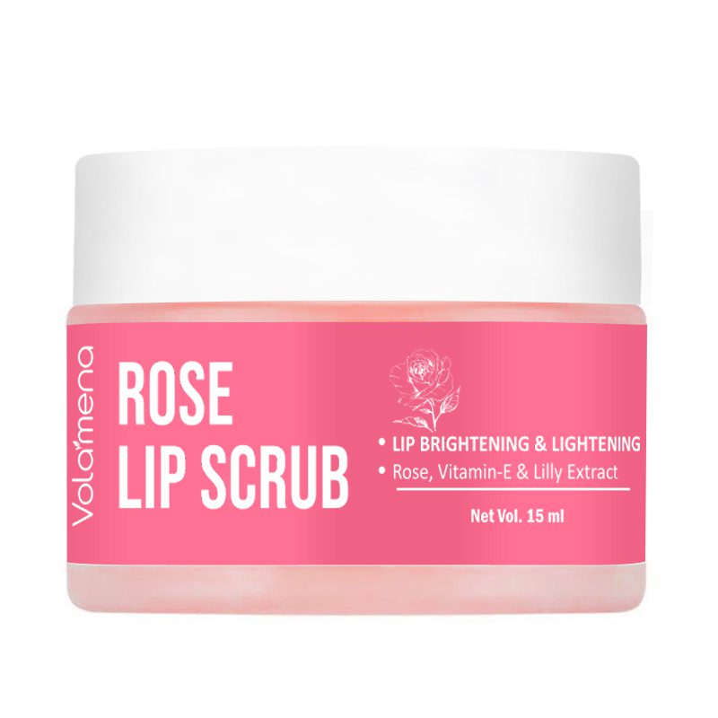 Volamena Rose & Vit-E Lip Scrub For Dry, Chapped Lighten Dark to Natural Pink Lips For Women