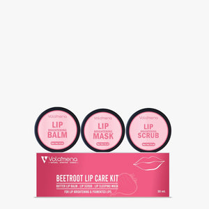 Volamena Organics 3 in 1 Beetroot Lip Care Kit - Lip Balm + Lip mask + Lip Scrub, 30 ml