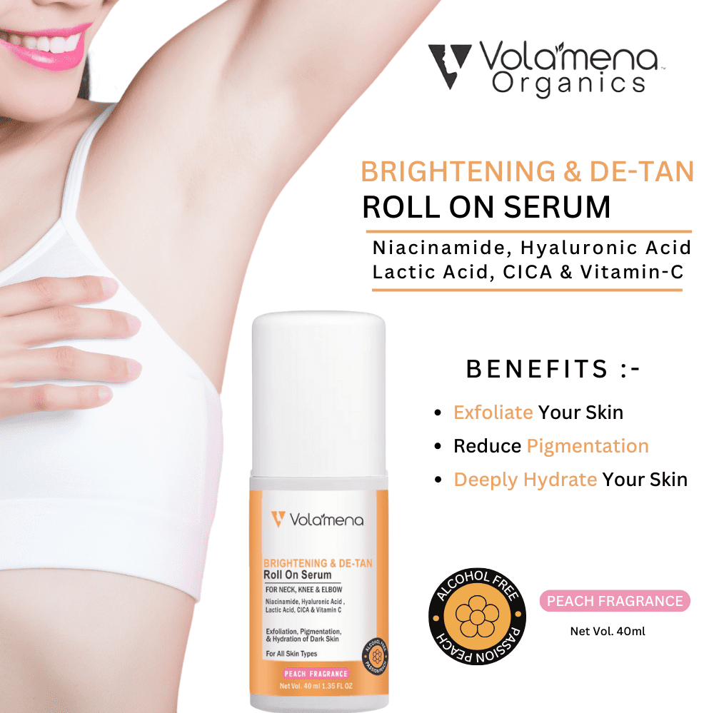 Volamena Organics Lightening & Brightening Roll On Serum With Niacinamide, Hyaluronic Acid For Fade Dark Spot 40 ml