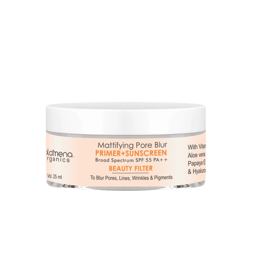 Volamena Organics Mattifying Pore Blur Primer+Sunscreen SPF 55PA++ With Hyaluronic Acid, Papaya Extract & Aloe Vera For Reduce Fine Line & Wrinkles 25ml