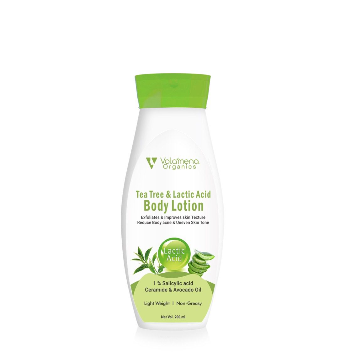 Volamena Organics Tea Tree & lactic Acid body Lotion | Hydrating Moisturizing | Smoothes Rough & Bumpy Skin | For Women & Men 200 ml