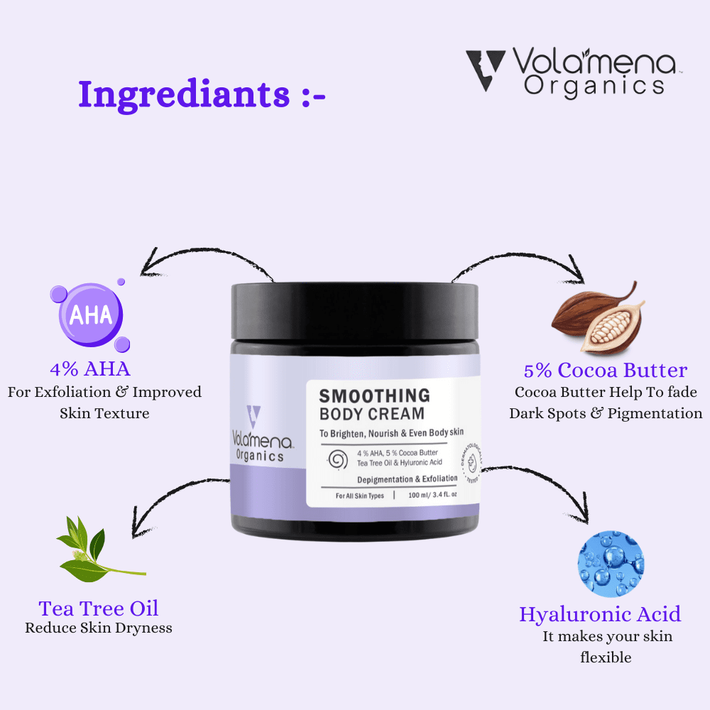 Volamena Smoothing Body Cream Intense Hydration, Light Moisturizing Cream | Daily use | For Women & Men 100 ml
