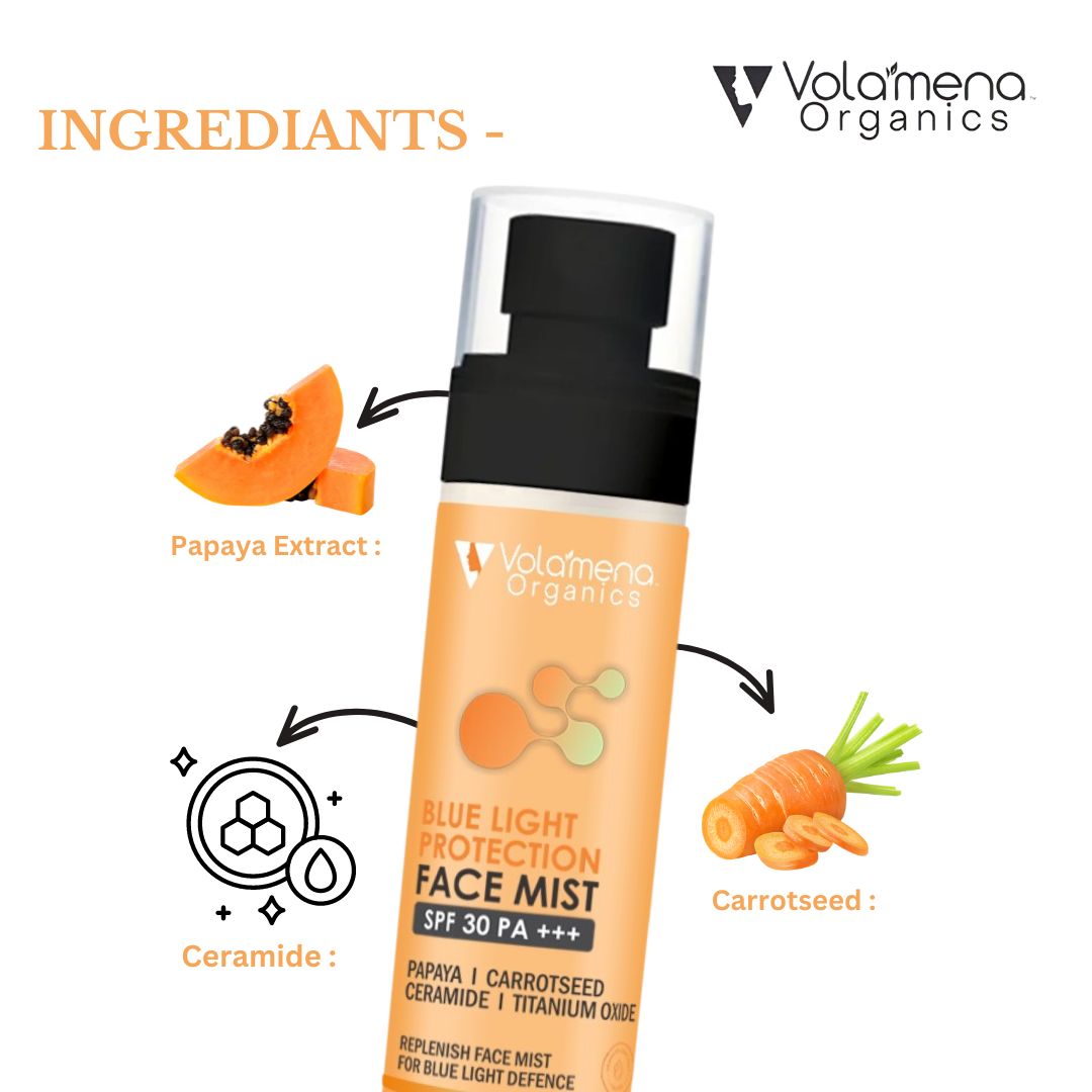 Volamena Organics Blue Light Protection Face Mist With Papaya, Carrot Seed & Ceramide For Replenish Face Mist 100 ml