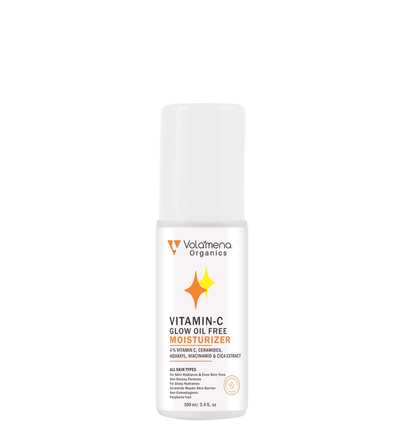 Volamena Organics Vitamin-C Glow Oil free Moisturizer With 4% Vitamin-C, Ceramides & Aquaxyl for deep hydration, 100ml