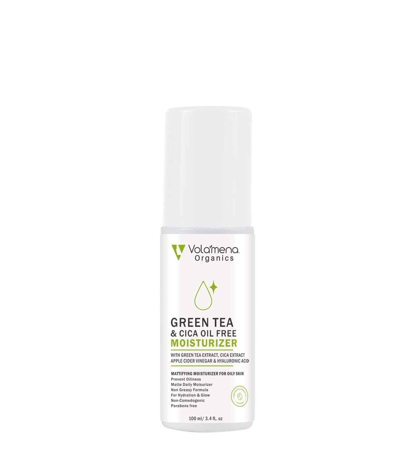 Volamena Organics Green tea & Cica Oil Free Moisturizer With Green Tea & cica Extract For Hydration & Glow, 100ml