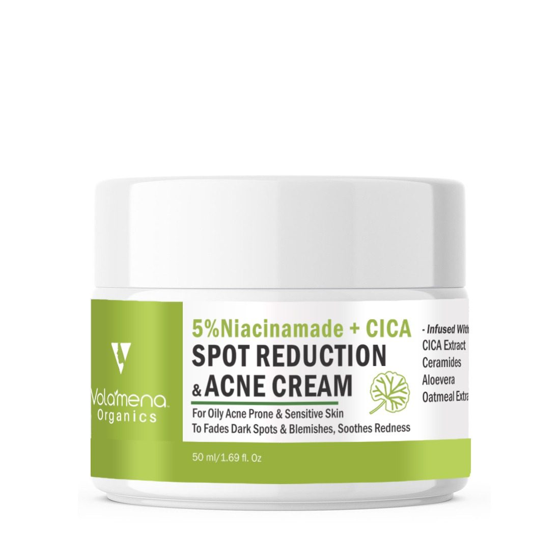 Volamena Organics Niacinamide + CICA Spot Reduction Face Cream With Cica, Ceramides, Oatmeal Extract For Fades Dark Spots & Blemishes 50 ml