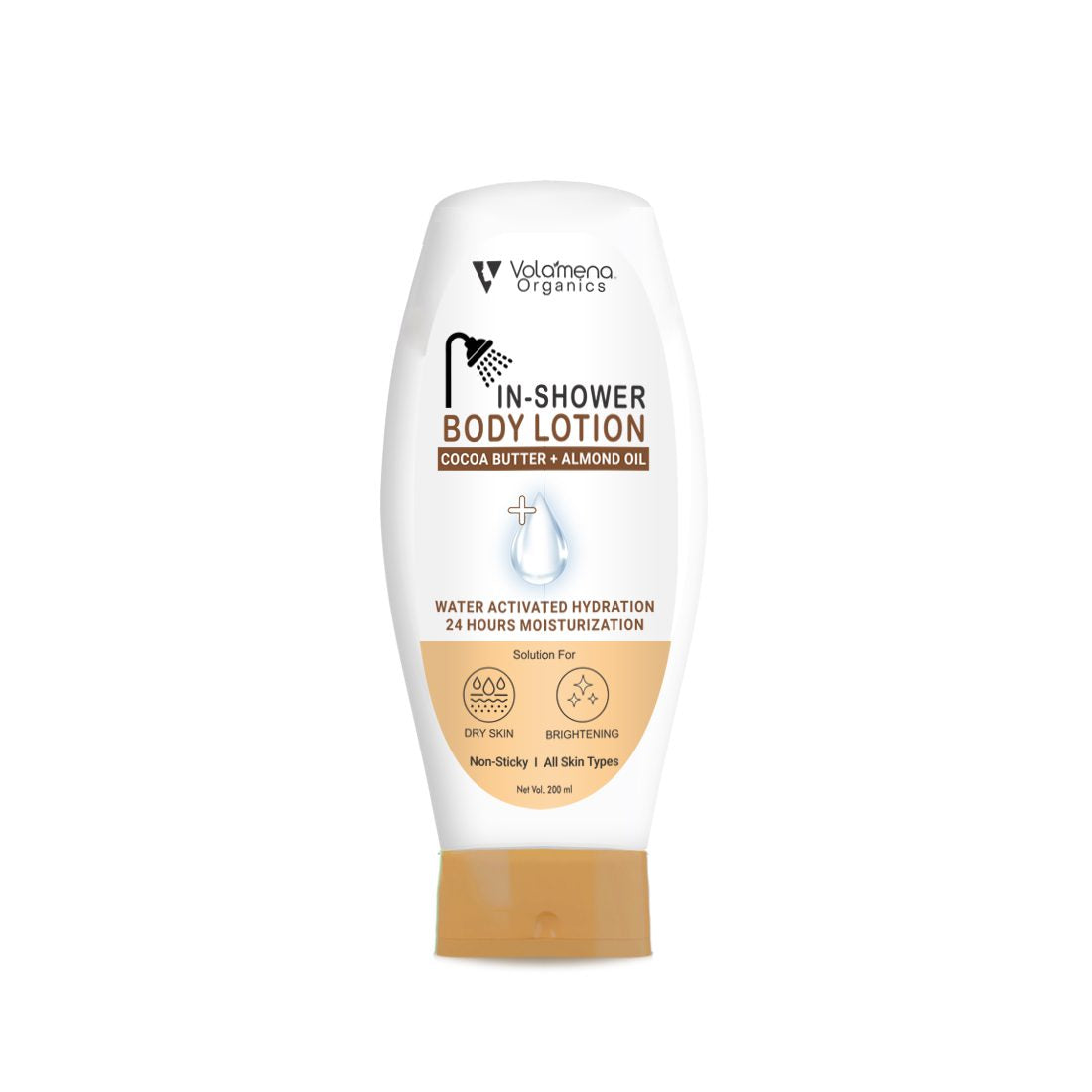 Volamena Cocoa + Almond In-Shower Body Lotion For Dry Skin | Hydrate & Soothes | Anti Aging | For Women & Men 200 ml