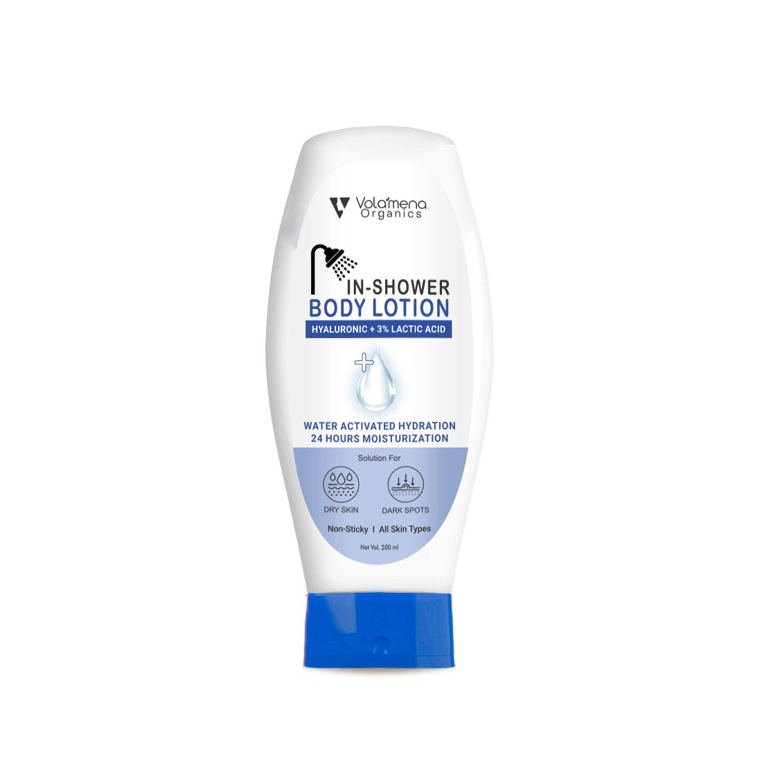 Volamena Organics Hyaluronic + Lactic Acid In-Shower Body Lotion Deep Hydration, Moisturizer for Body For Women & Men 200 ML