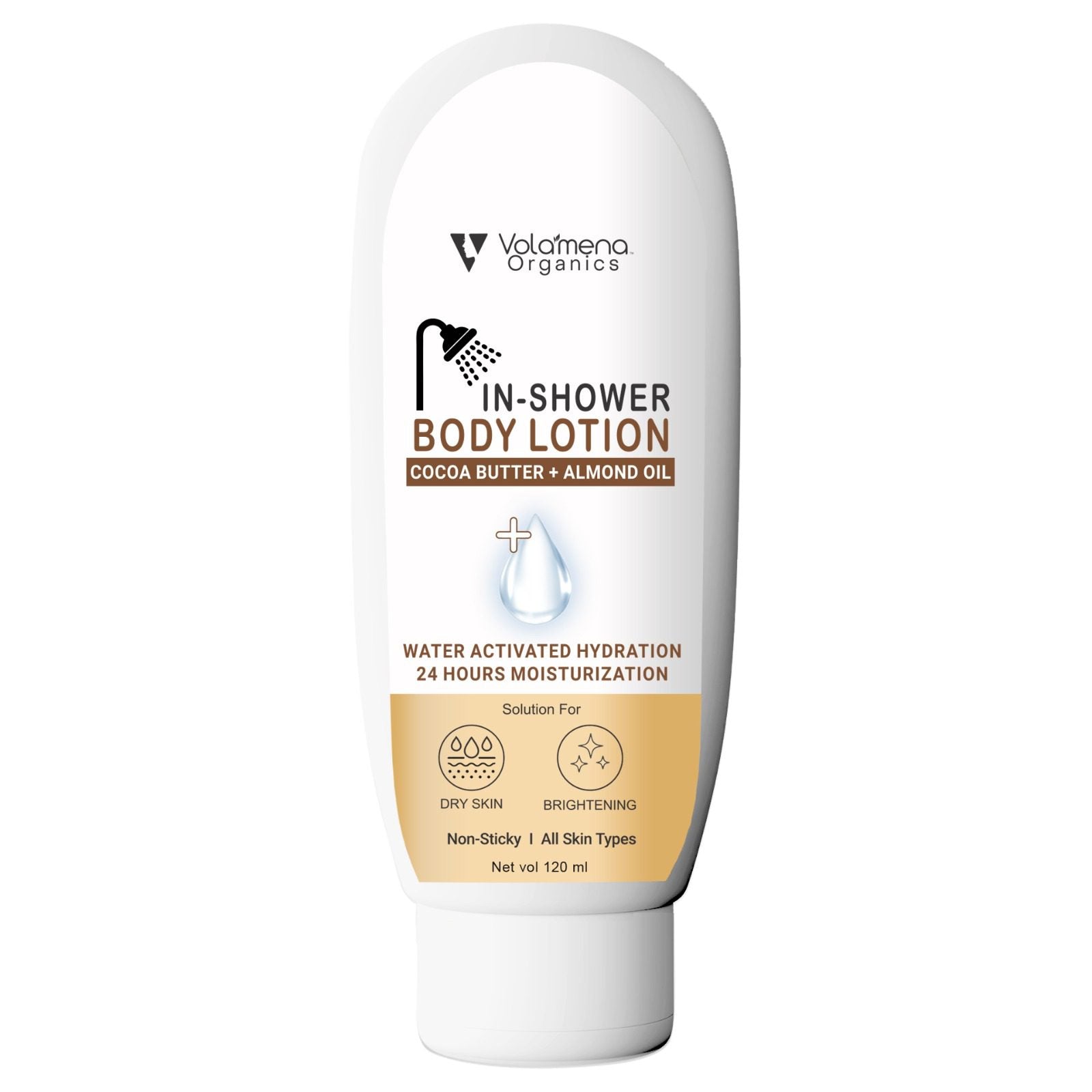 Volamena Organics Cocoa + Almond In-Shower Body Lotion For Skin Feeling Soft and Smooth 120 ml