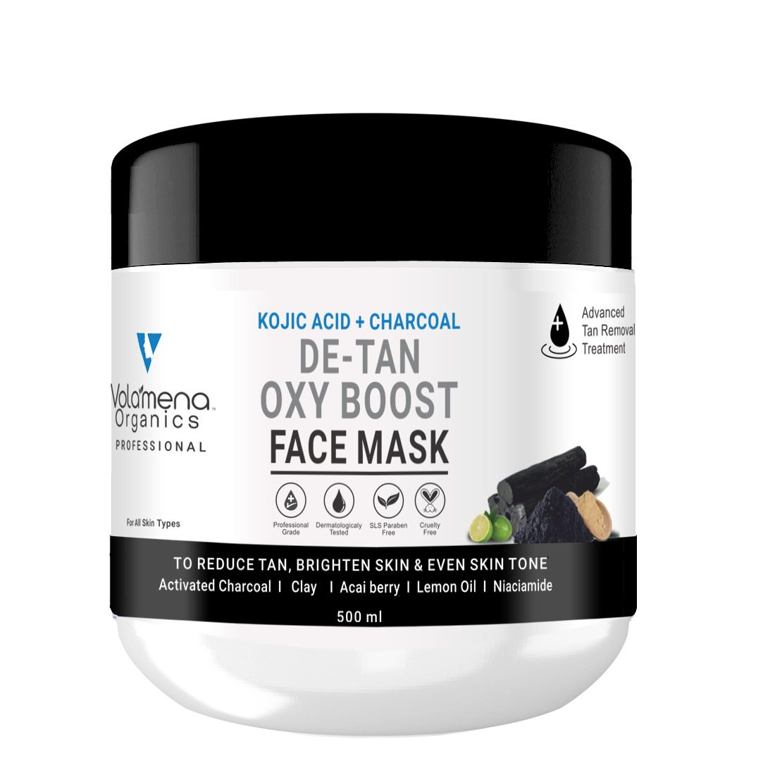 Volamena Organics De-Tan Oxy Boost Face Mask With Activated Charcoal & Clay For Tan, Brightening Skin & Even Skin Tone 500 ml